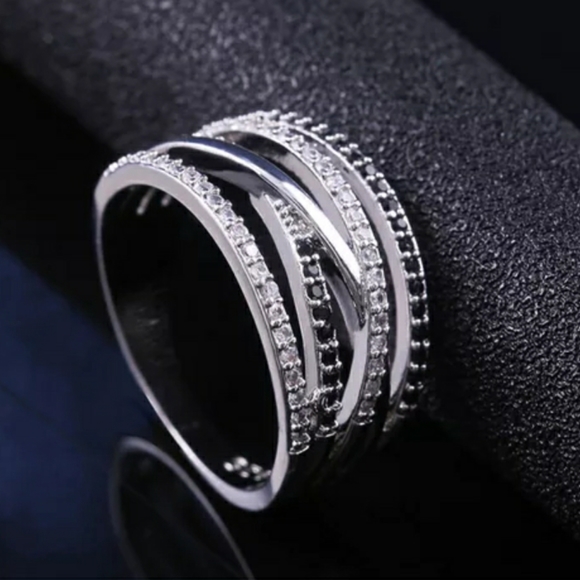 New Silver Black Lines Ring - Picture 3 of 5